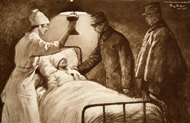 A chevalier of the Legion of Honour: a wounded French captain, about to undergo a perilous operation, decorated by his General in a field-hospital, from 